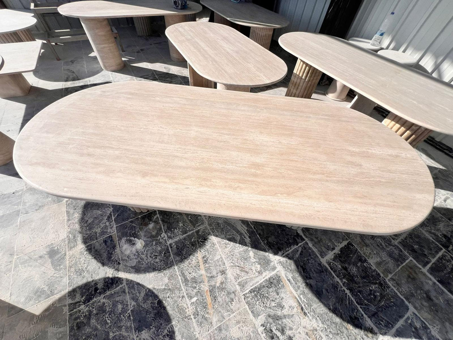 Big Travertine Dining Table Top Marble Solid Kitchen White Table