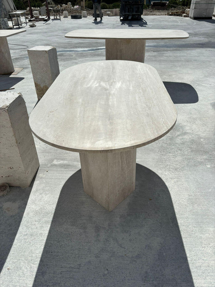 Oval Travertine Dining Table, Natural Stone Kitchen Table