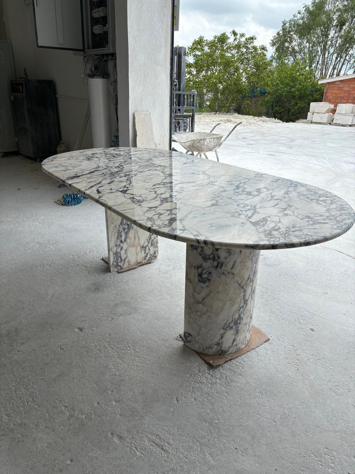 Oval Calacatta Viola Marble Dining Table, Handcrafted Natural Stone