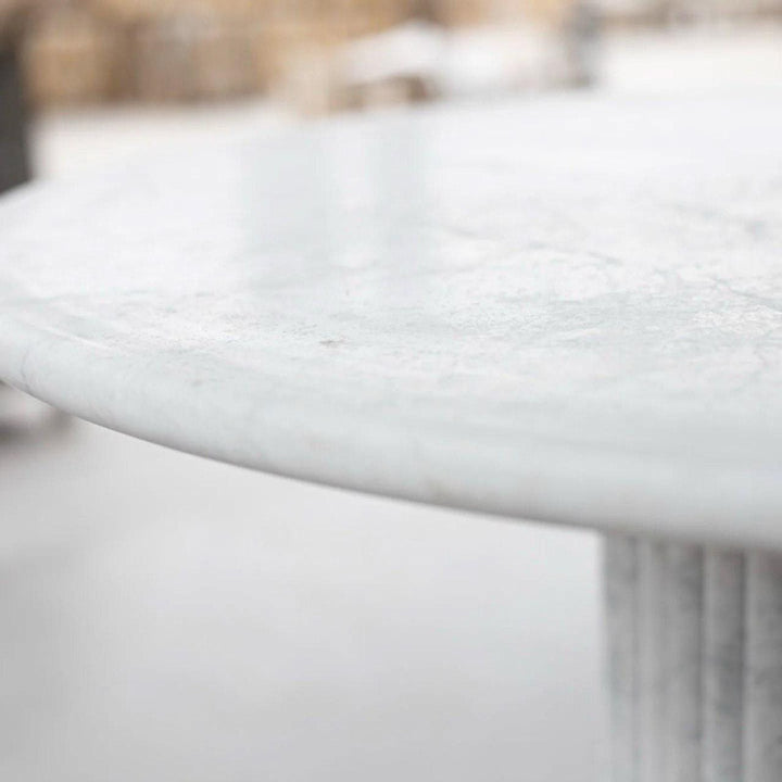 Round Carrara Marble Dining Table, Fluted Base, Handmade Kitchen Table