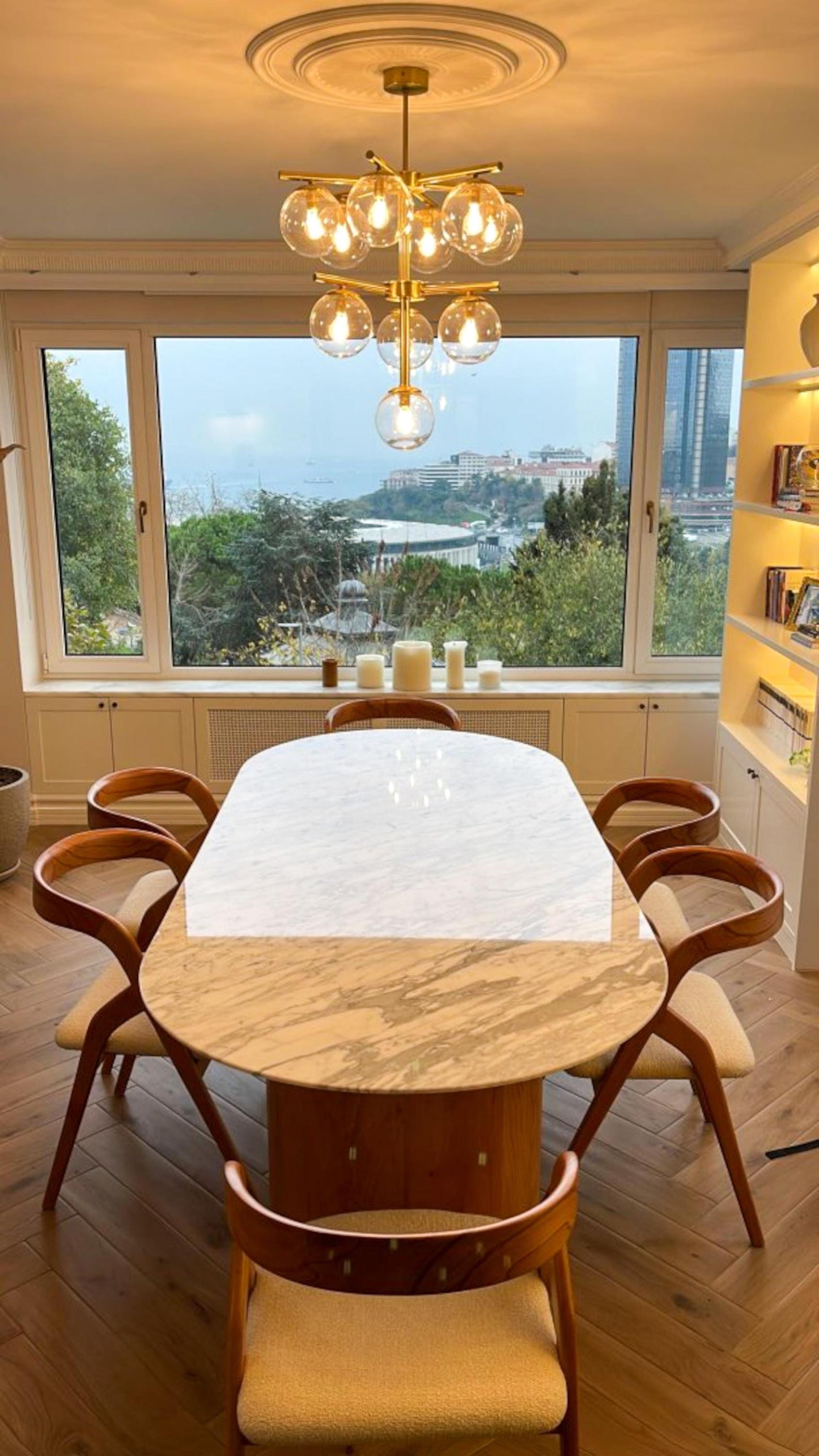 Handmade Carrara Marble Dining Table, Wooden Legs, Custom Stone Table