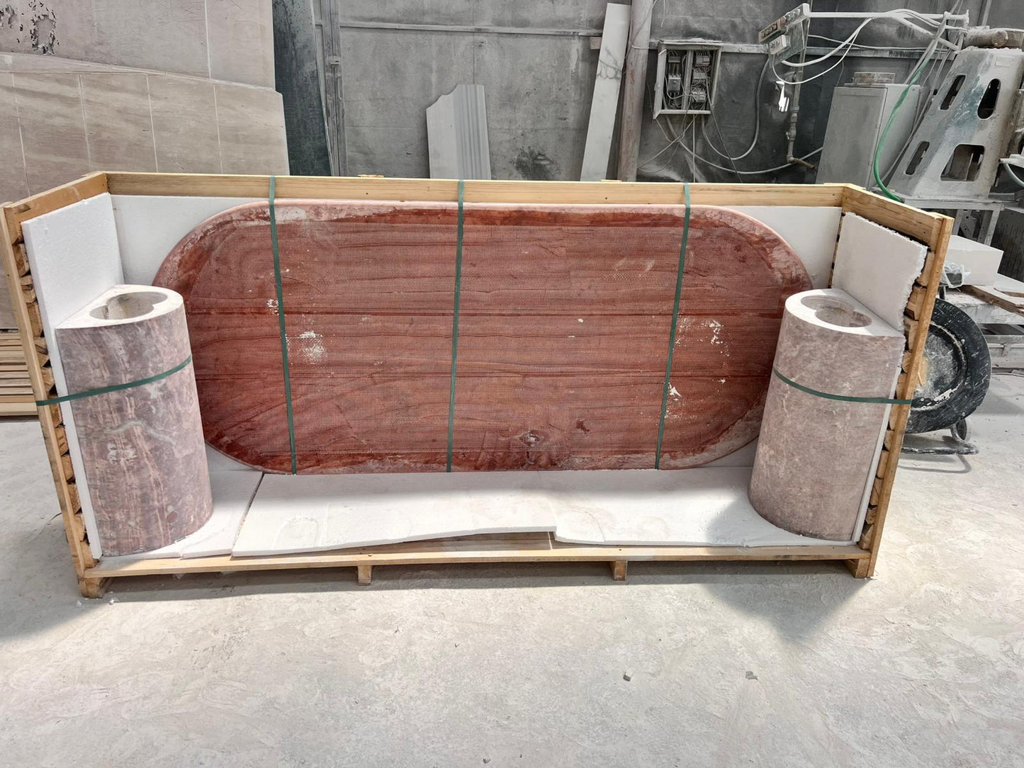 Handmade Pink Travertine Oval Dining Table – Honed Stone, Modern Minimalist