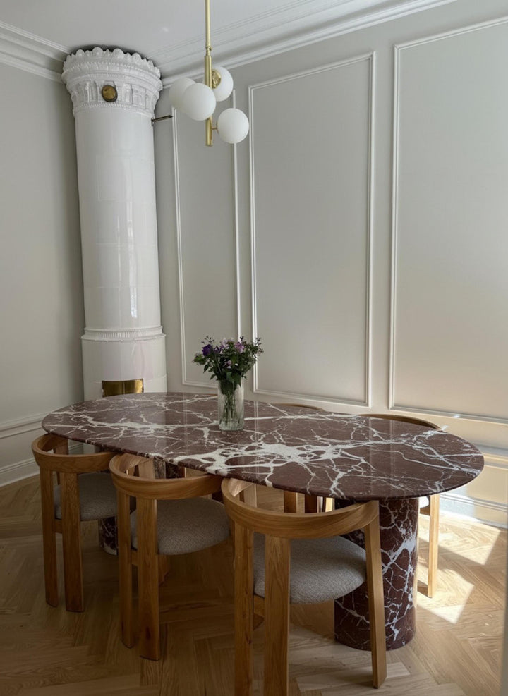 Rosso Levanto Marble Dining Table, Handmade Red Oval Table