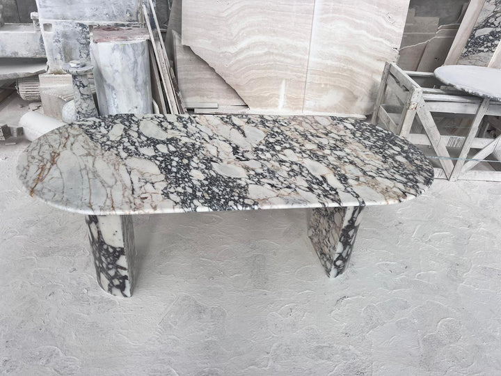 Handcrafted Calacatta Viola Marble Dining Table, Half Moon Leg