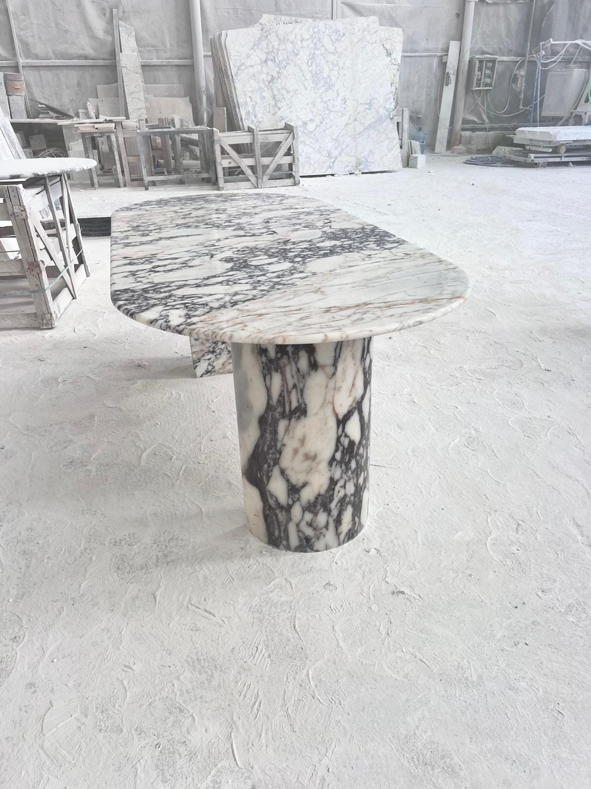 Handcrafted Calacatta Viola Marble Dining Table, Half Moon Leg
