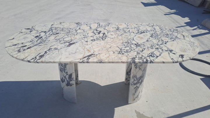 Oval Calacatta Viola Marble Dining Table: Handmade Italian Custom Luxury Stone Table