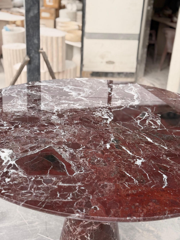 Rosso Levanto Marble Dining Table - Round Burgundy Kitchen Table