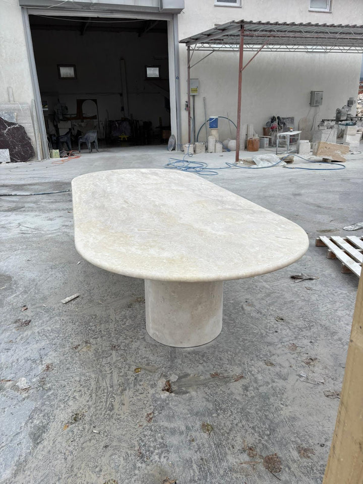 Travertine Marble Dining Table - Kitchen Luxury Beige Stone - Living Room Oval Shape Table - Handcrafted