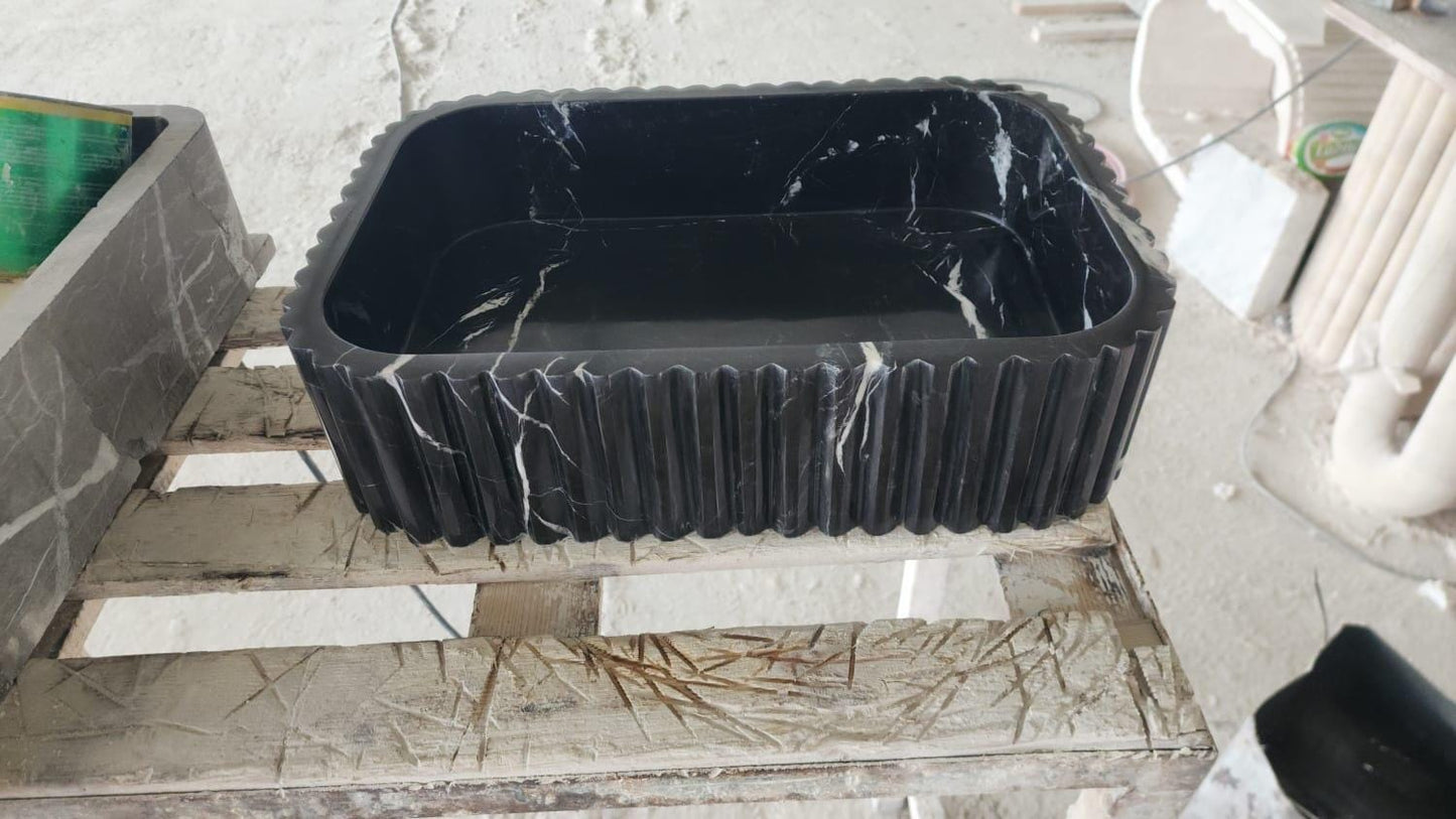 Alexander Black Marble Handmade Sink - Bathroom Wall Mounted Vanity Handcrafted Sink