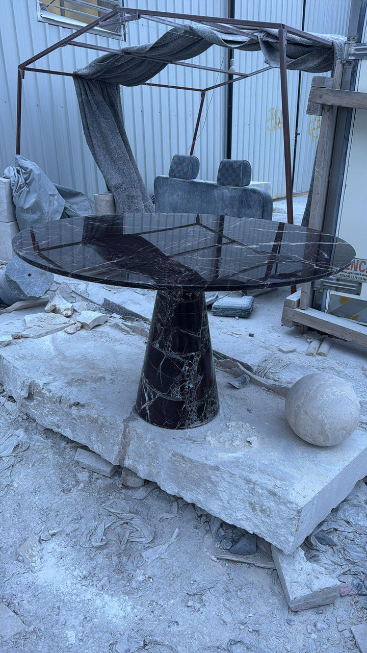 Rosso Levanto Marble Round Dining Table – Red Stone Kitchen Furniture