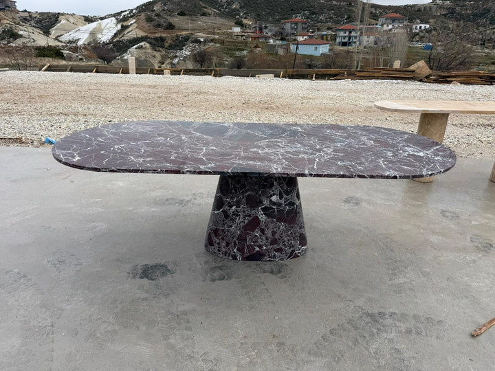 Handmade Rosso Levanto Red Marble Dining Table with Center Leg