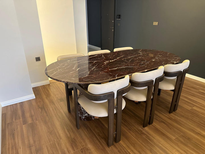 Handmade Rosso Levanto Marble Oval Dining Table – High Gloss Kitchen Stone Table