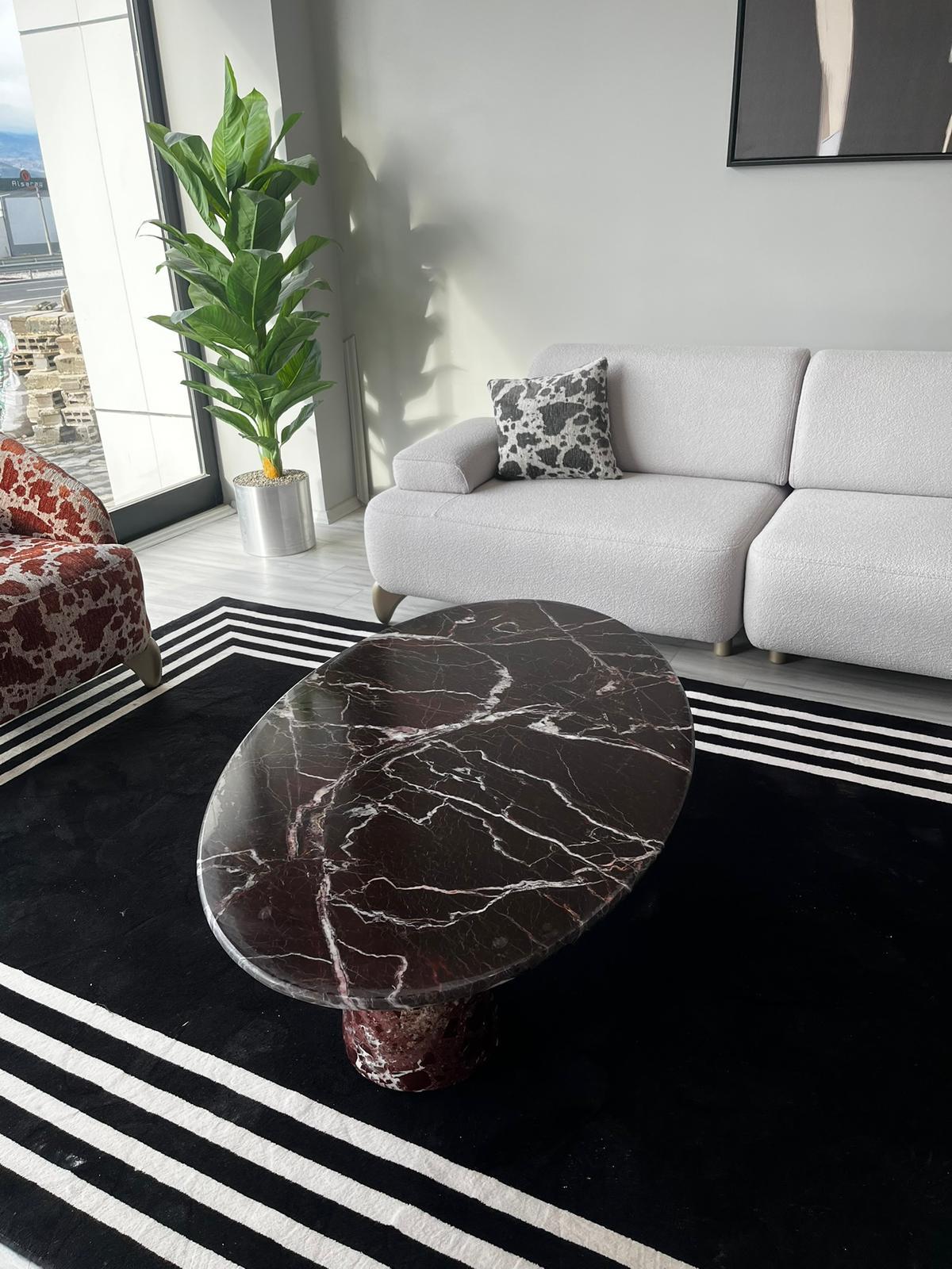 Custom Rosso Levanto Coffee Table - Red Marble End Table - Handmade Cherry Stone Desk