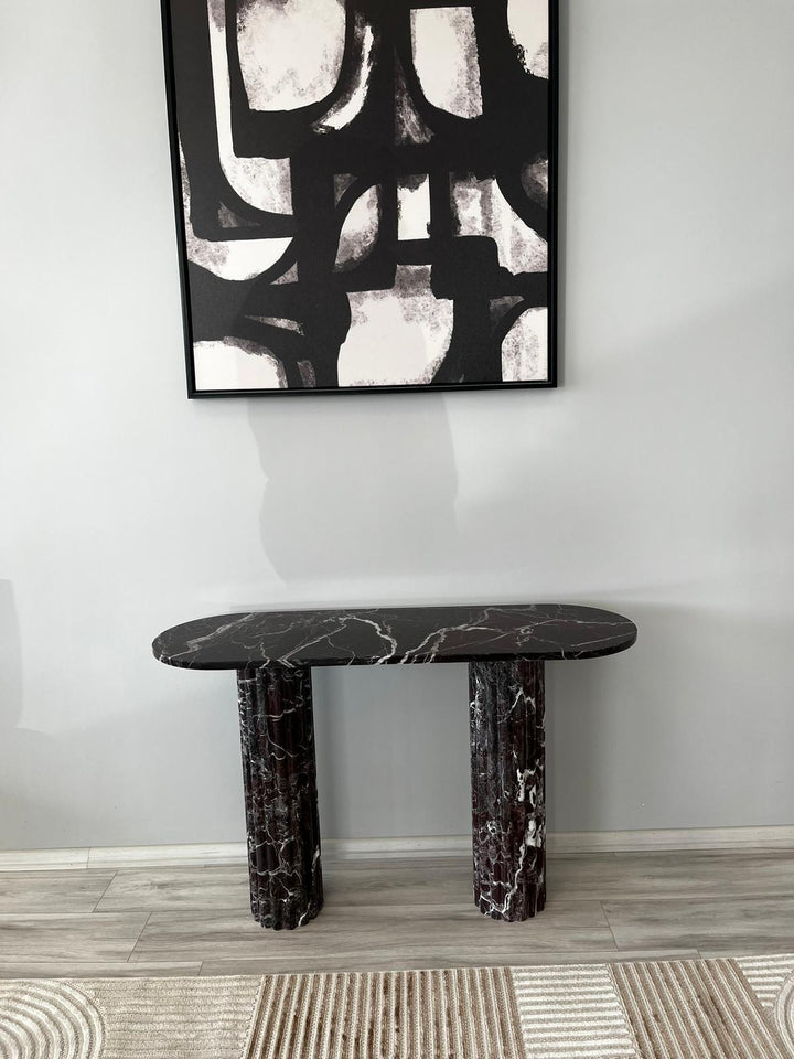 Handmade Red Rosso Levanto Marble Console Table, Natural Stone Coffee Table, Fluted Legs