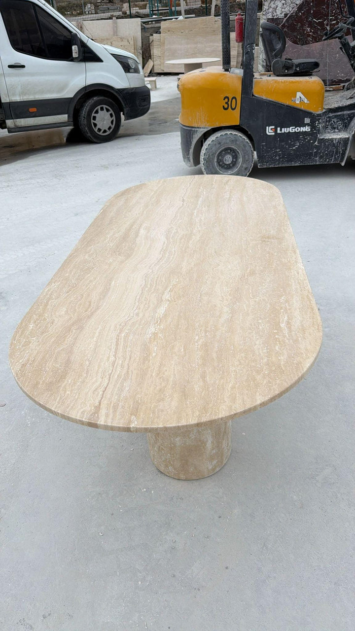 Travertine Dining Table - Natural Handmade Beige Stone Living Room Marble Furniture
