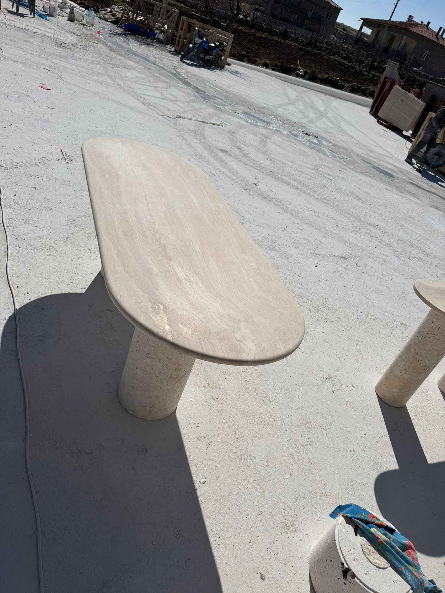Beige Travertine Handamde Stone Dining Table - Kitchen Marble Table Top