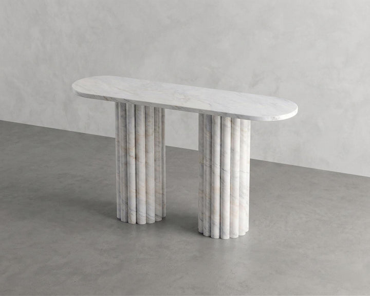 White Carraara Marble Design Console Table - Handmade Stone Living Luxury Furniture - Natural Entry Hallway