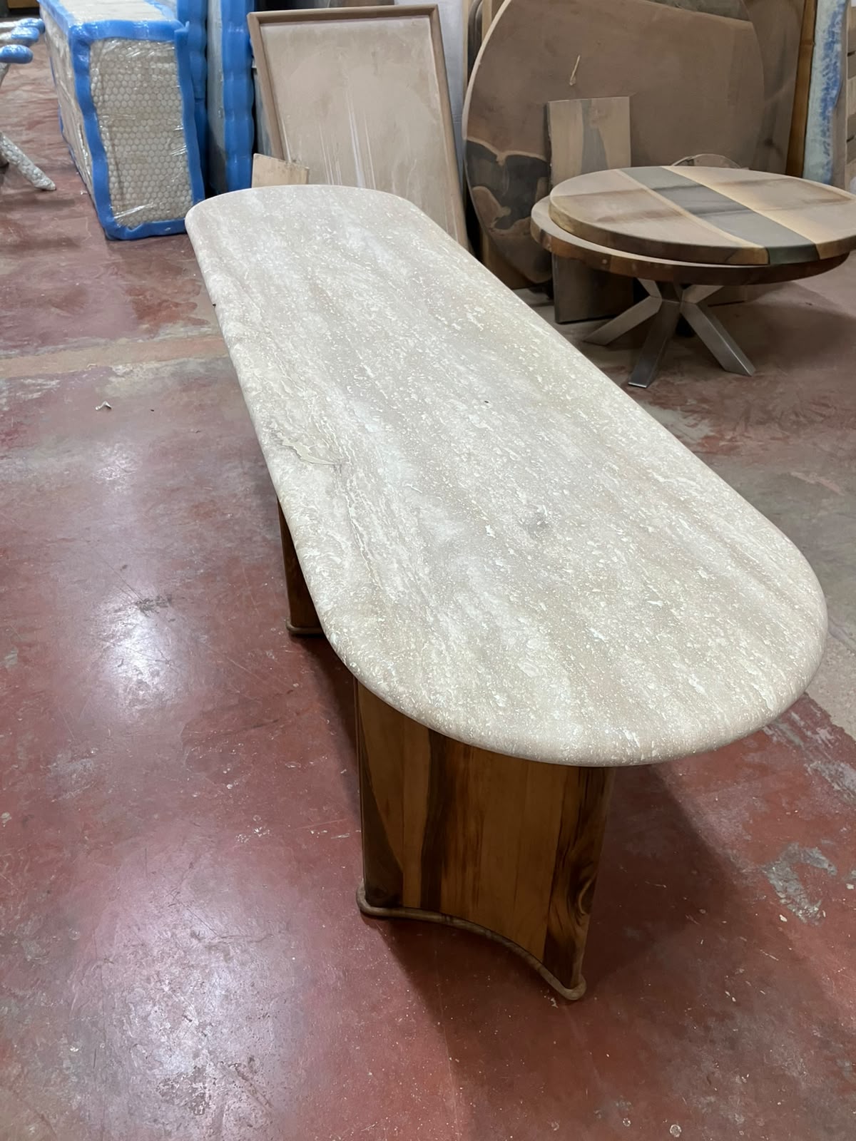 Serene - Travertine Console Table with Walnut Wood Base
