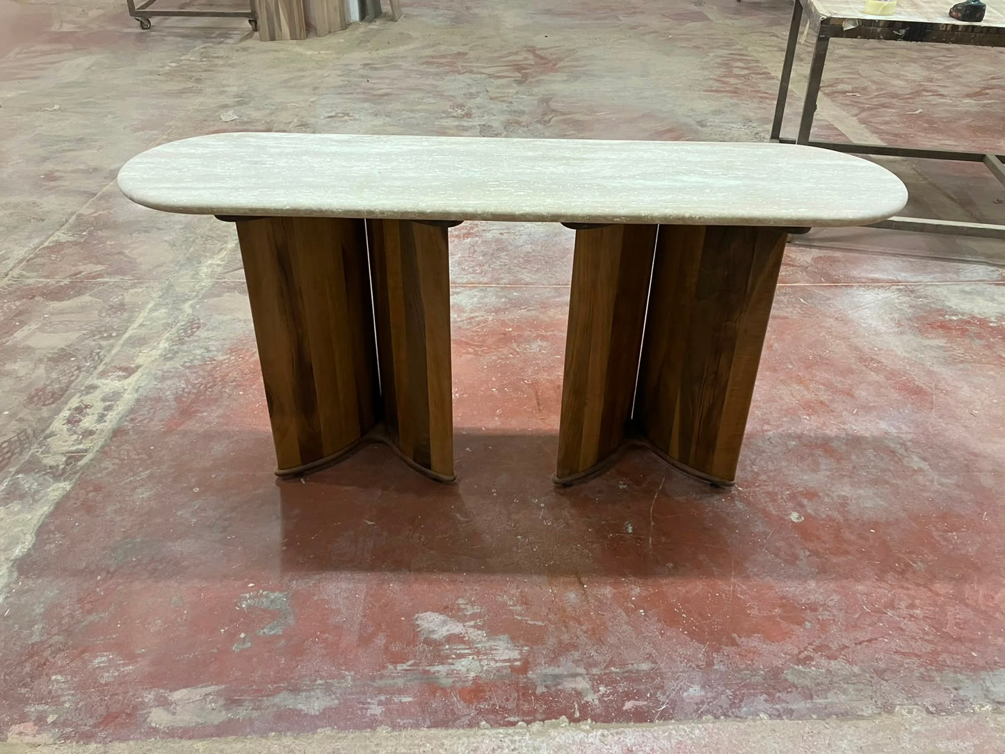 Serene - Travertine Console Table with Walnut Wood Base