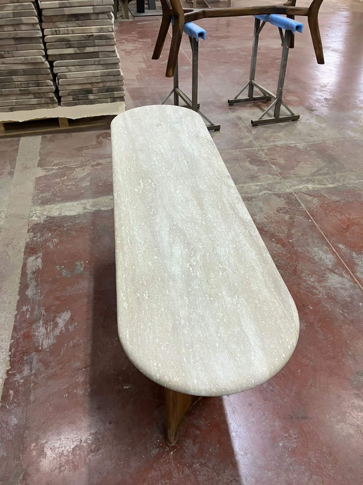Serene - Travertine Console Table with Walnut Wood Base