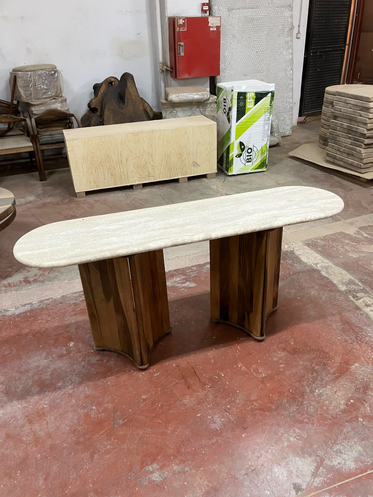 Serene - Travertine Console Table with Walnut Wood Base