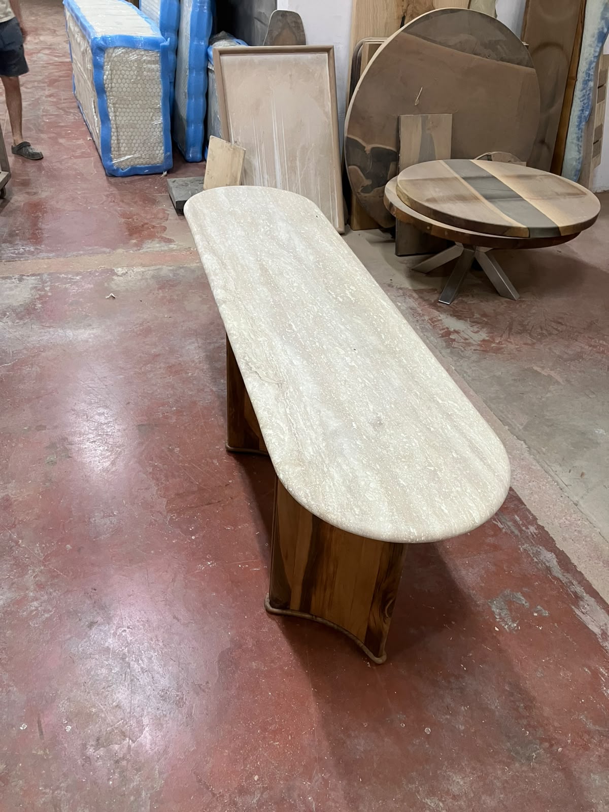 Serene - Travertine Console Table with Walnut Wood Base