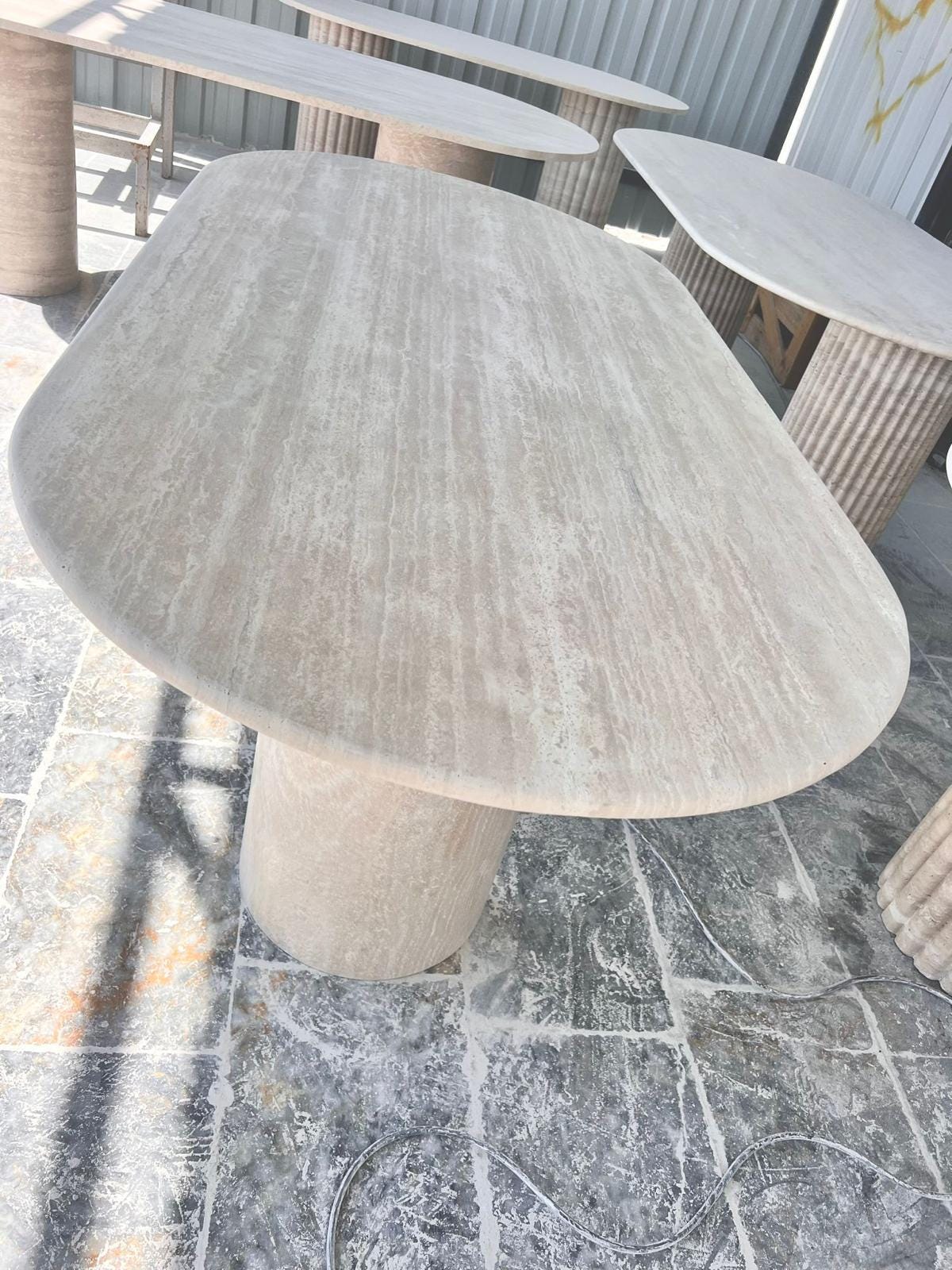 Customizable Travertine Marble Dining Table: Oval Stone Kitchen Table