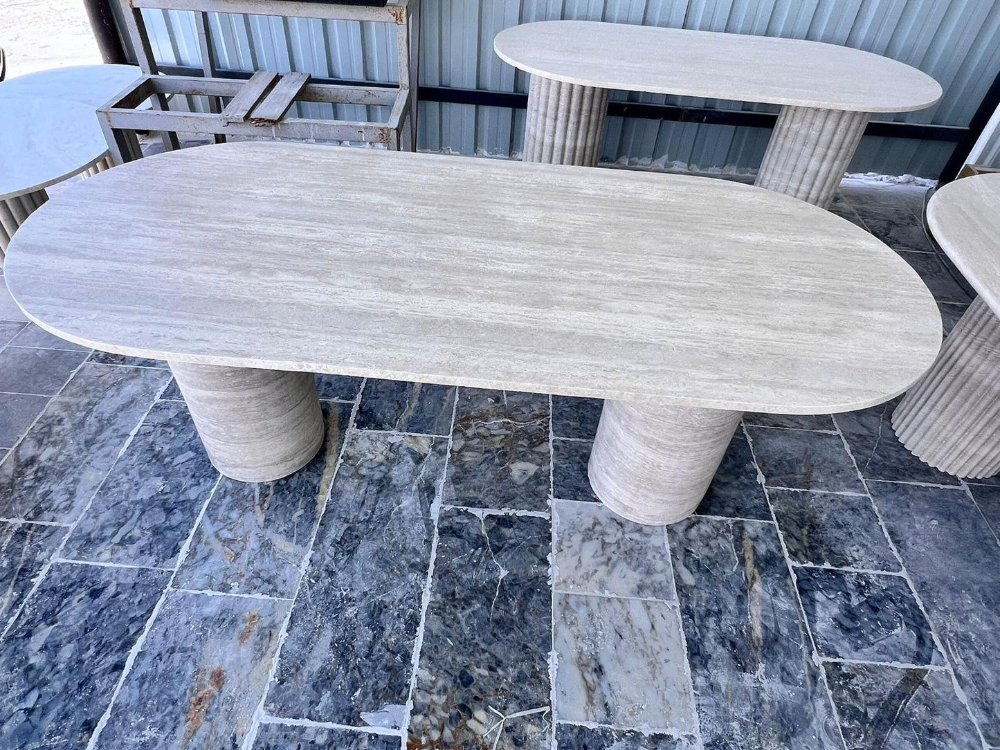 Customizable Travertine Marble Dining Table: Oval Stone Kitchen Table