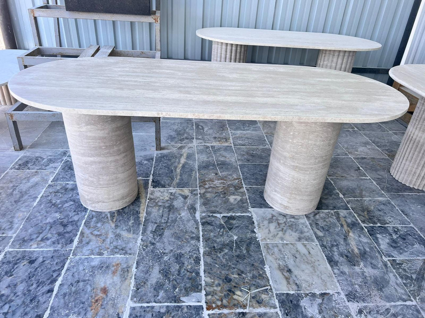 Customizable Travertine Marble Dining Table: Oval Stone Kitchen Table