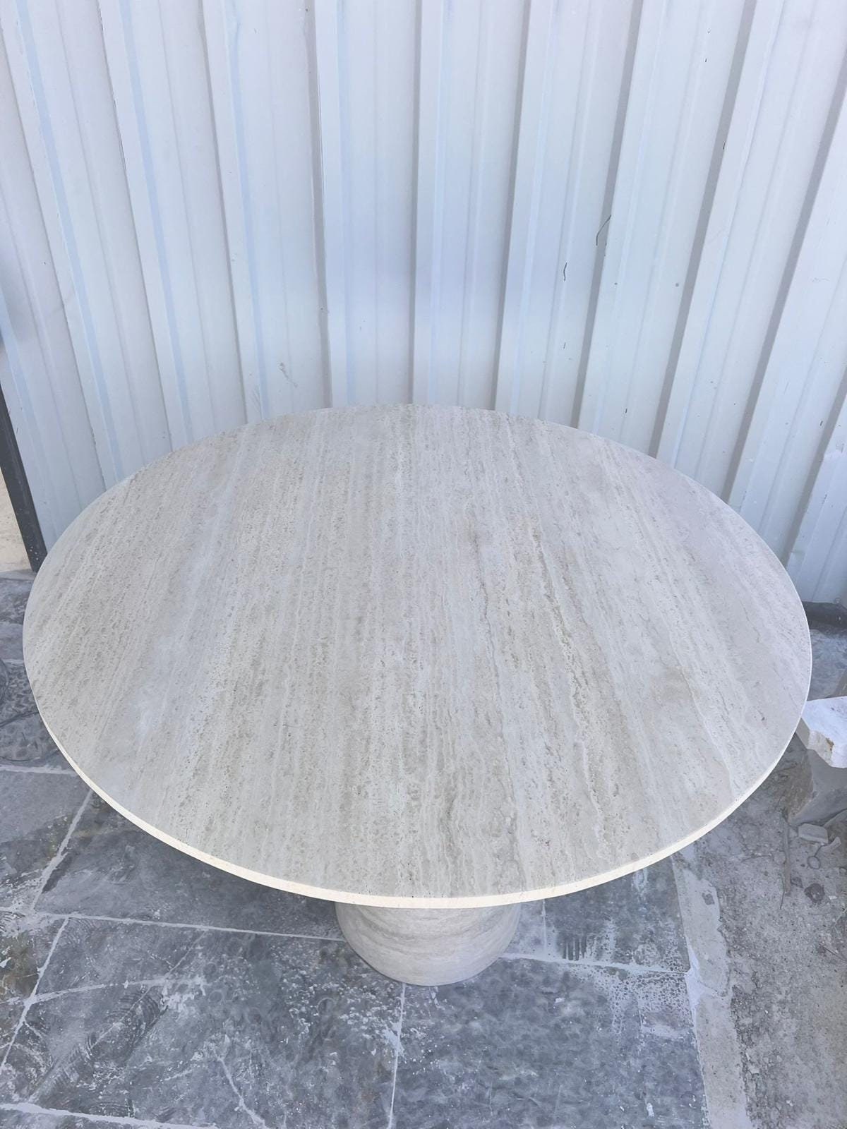 Round Travertine Dining Table: Stone Pedestal Base, Custom Size