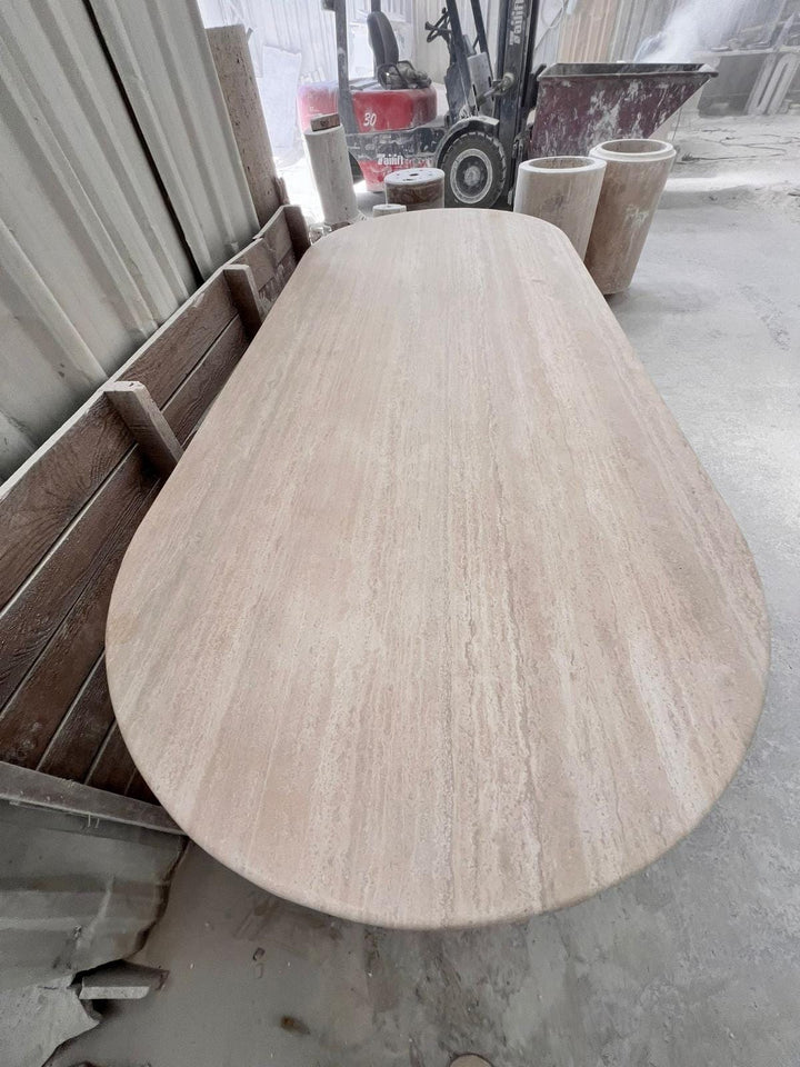 Big Travertine Dining Table Top Marble Solid Kitchen White Table