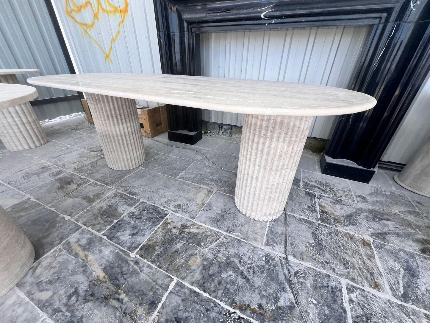 Big Travertine Dining Table Top Marble Solid Kitchen White Table