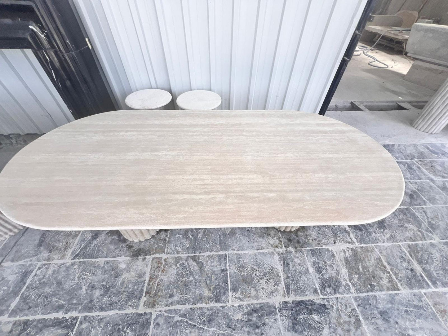 Big Travertine Dining Table Top Marble Solid Kitchen White Table
