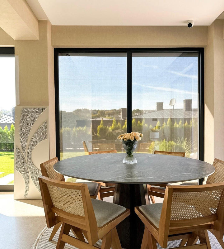 Custom Round Travertine Marble Dining Table – Natural Stone Kitchen Table