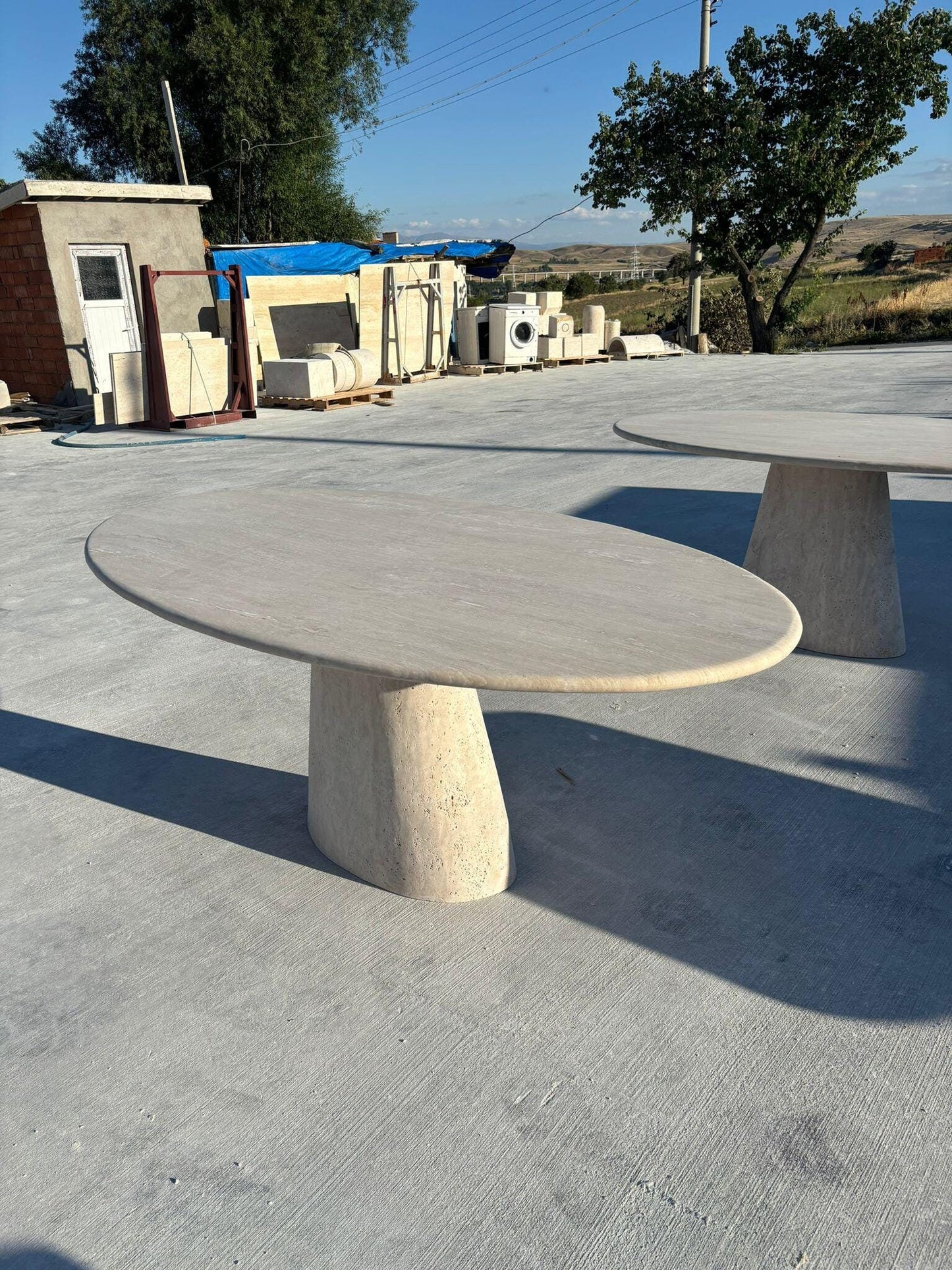 Oval Beige Travertine Coffee Table - Natural Marble Center Table