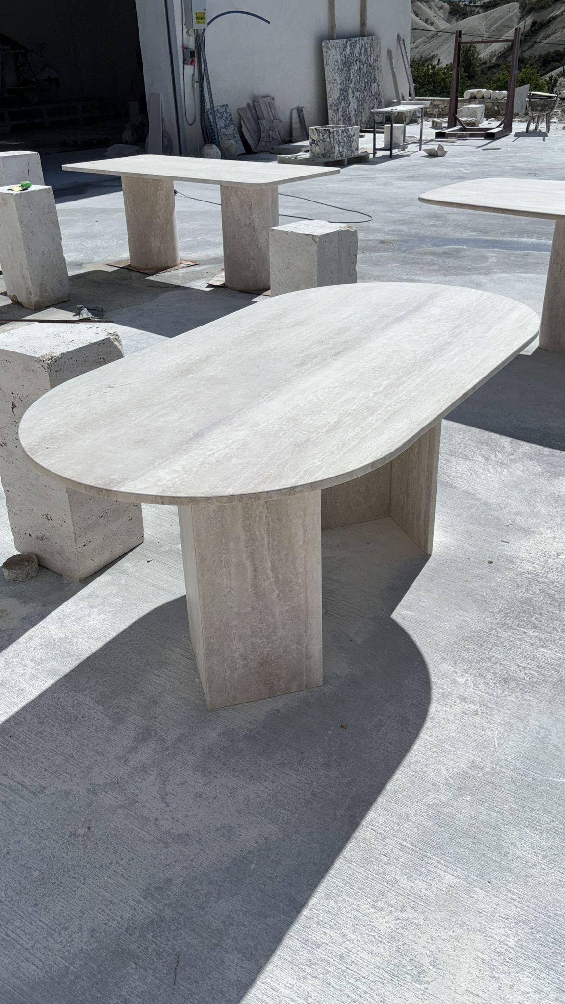 Oval Travertine Dining Table, Natural Stone Kitchen Table