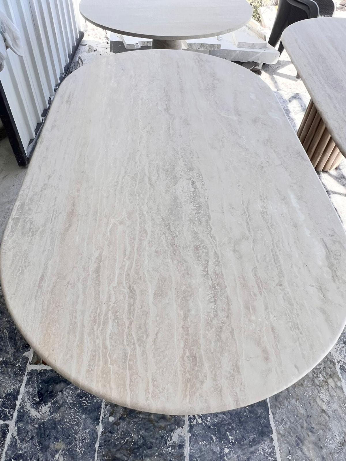 Customizable Travertine Marble Dining Table: Oval Stone Kitchen Table