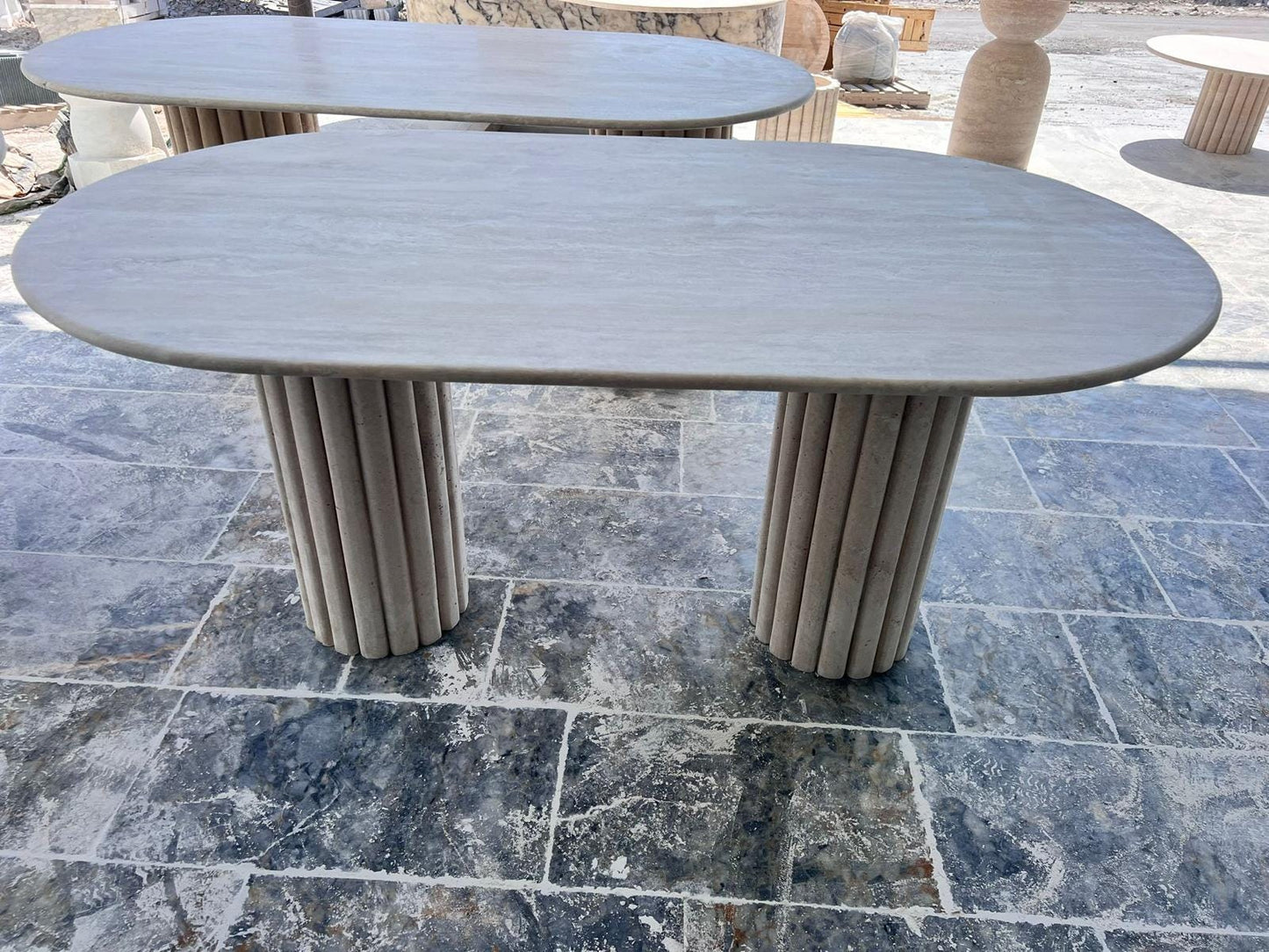 Customizable Travertine Marble Dining Table: Oval Stone Kitchen Table