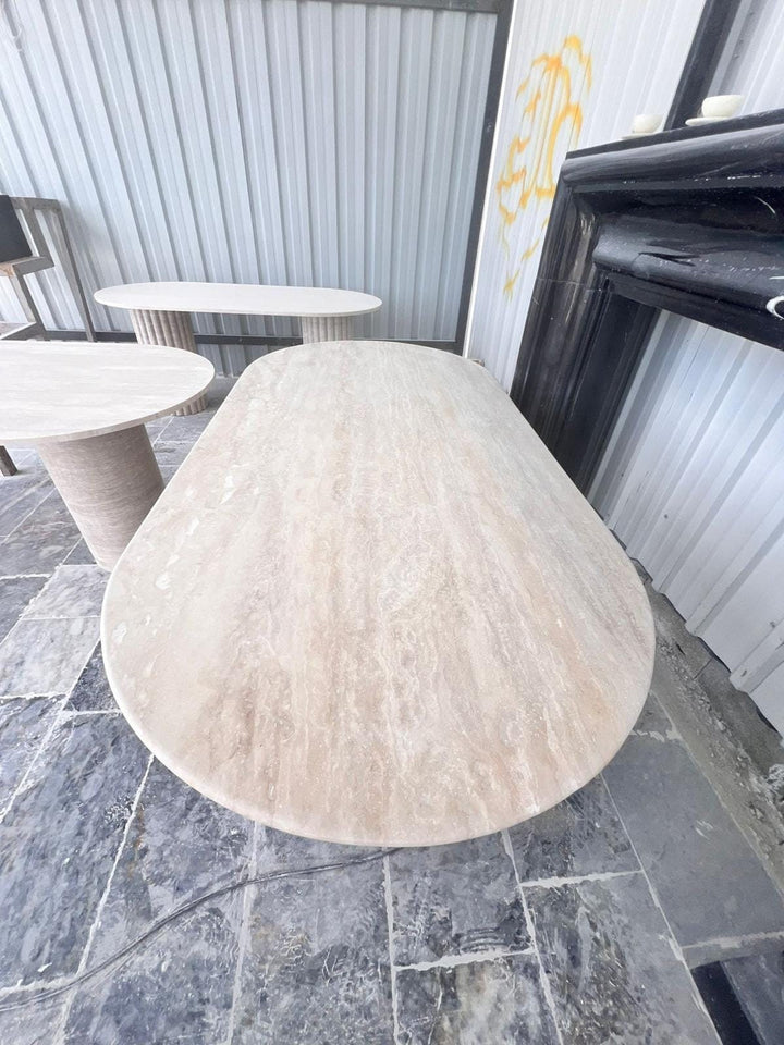 Customizable Travertine Marble Dining Table: Oval Stone Kitchen Table