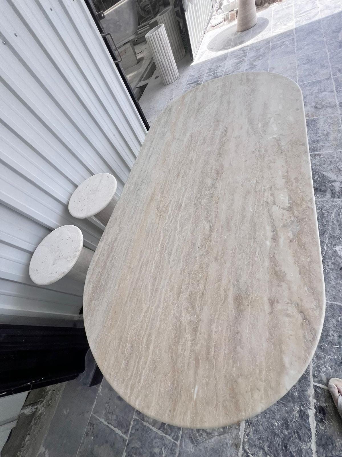 Big Travertine Dining Table Top Marble Solid Kitchen White Table