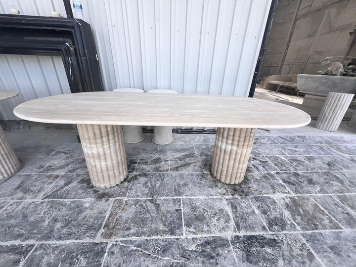 Big Travertine Dining Table Top Marble Solid Kitchen White Table