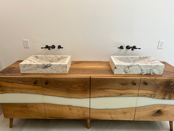 Custom Calacatta Viola Marble Sink: Bathroom or Kitchen, Wall Mounted