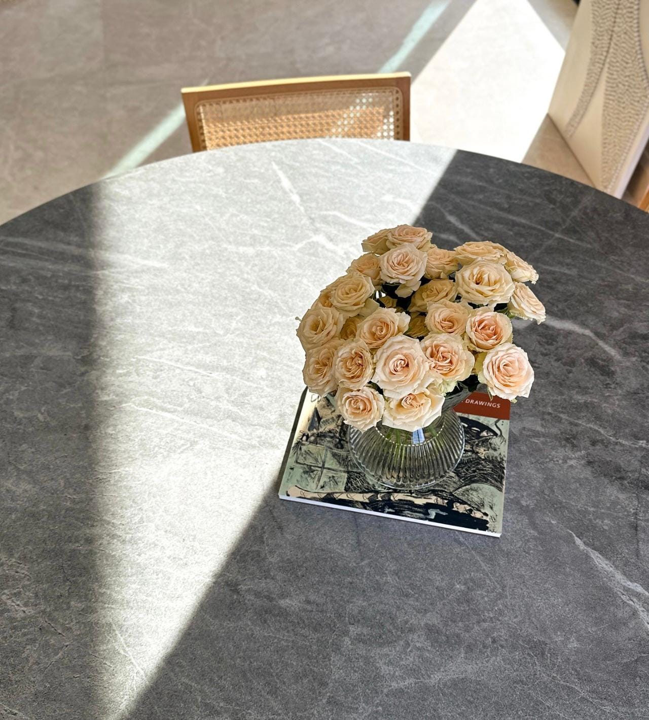 Custom Round Travertine Marble Dining Table – Natural Stone Kitchen Table