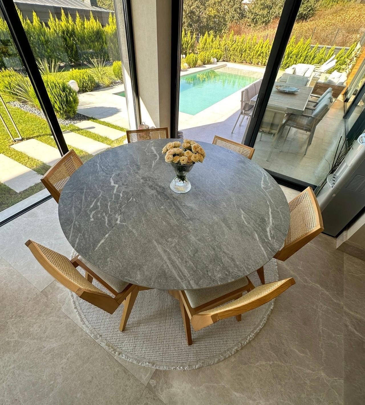 Custom Round Travertine Marble Dining Table – Natural Stone Kitchen Table