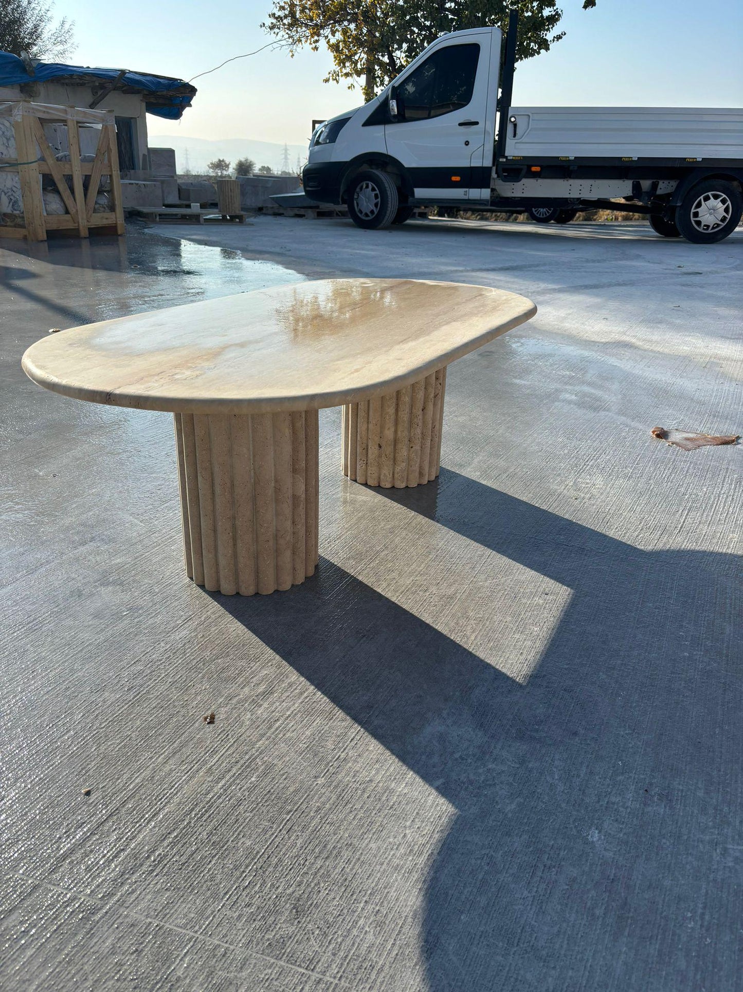 Handmade Travertine Dining Table: Natural Marble Stone, Custom Office Table