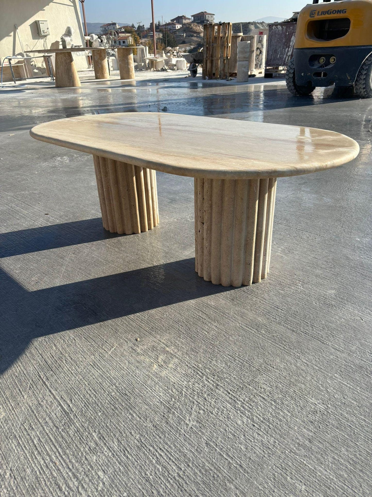 Handmade Travertine Dining Table: Natural Marble Stone, Custom Office Table