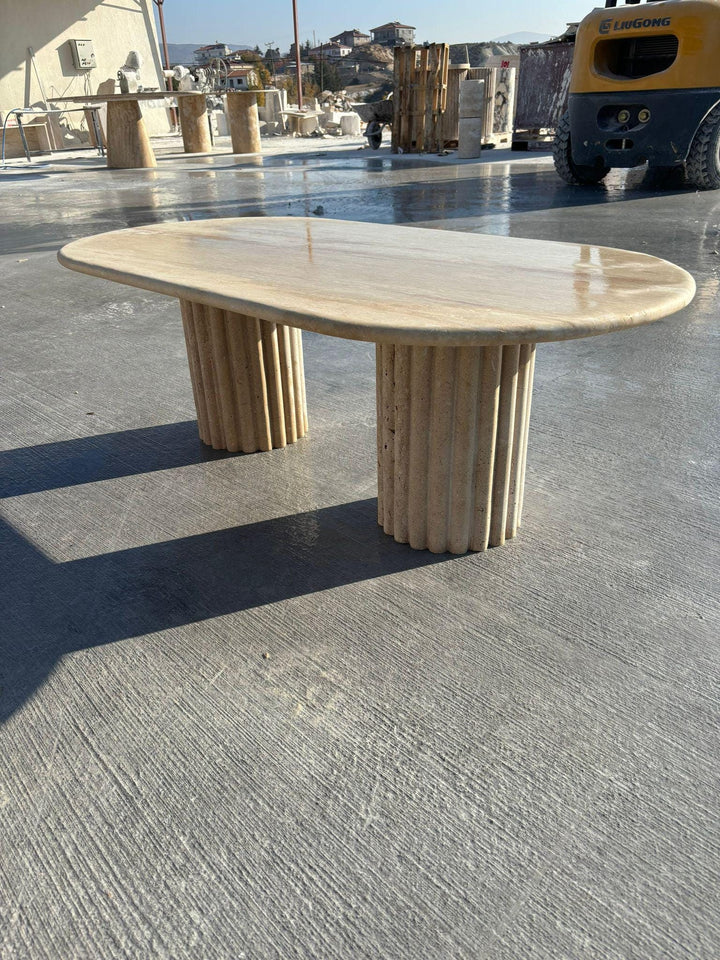 Handmade Travertine Dining Table: Natural Marble Stone, Custom Office Table