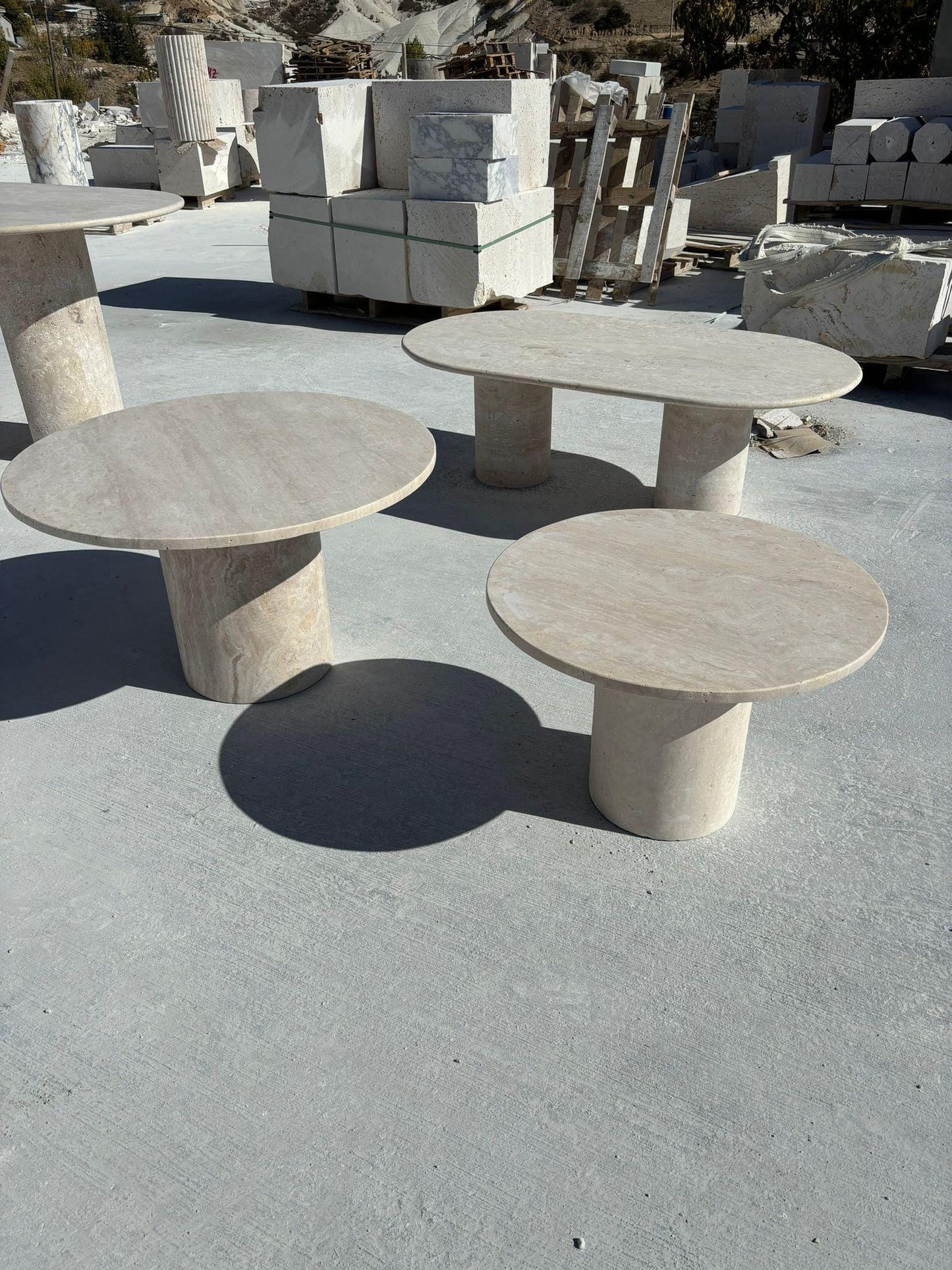 Oval Beige Travertine Coffee Table - Natural Marble Center Table