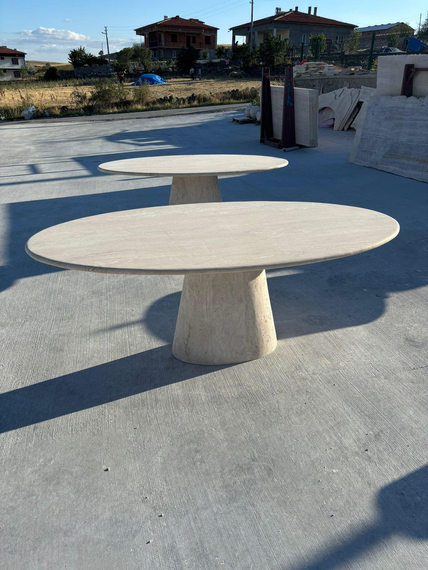 Oval Beige Travertine Coffee Table - Natural Marble Center Table