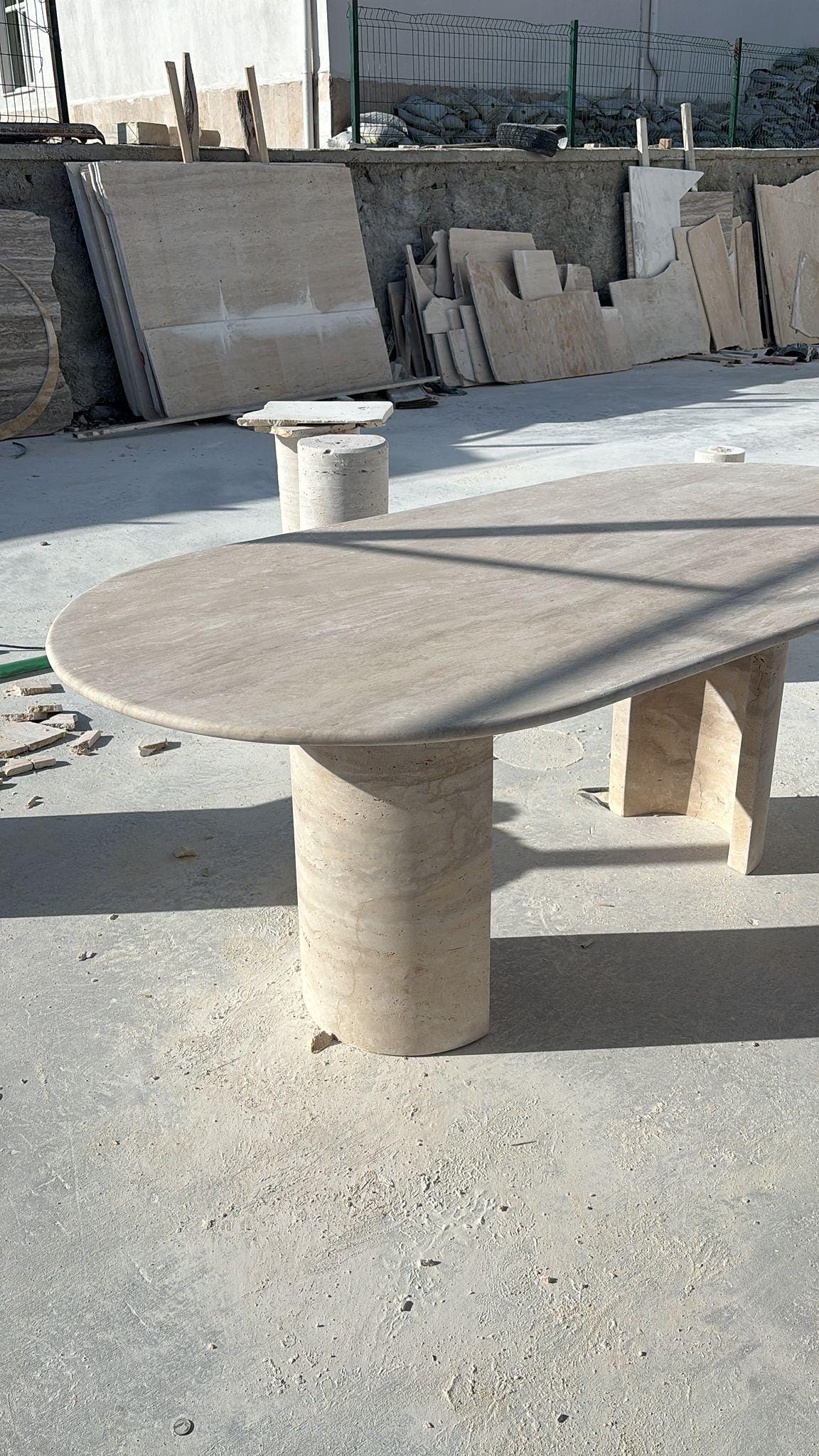 Oval Travertine Dining Table, Natural Stone Kitchen Table